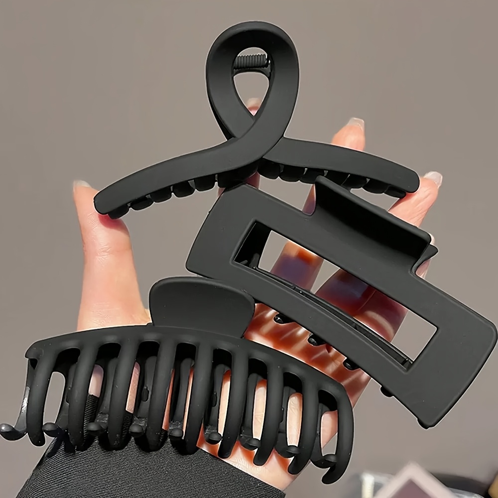 TEMU 3 Pinzas Retro Grandes Negras para Cabello , 2022, Pinza de Tiburón para la Parte Posterior de la Cabeza