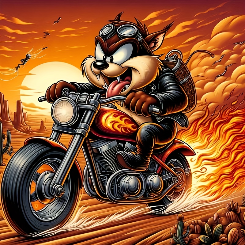 

Wolf On Motorcycle 5d Diy Diamond Painting Kit - Animal Theme, Round Rhinestone Embroidery Art, 11.8x11.8" Canvas, Craft For Adults & Beginners