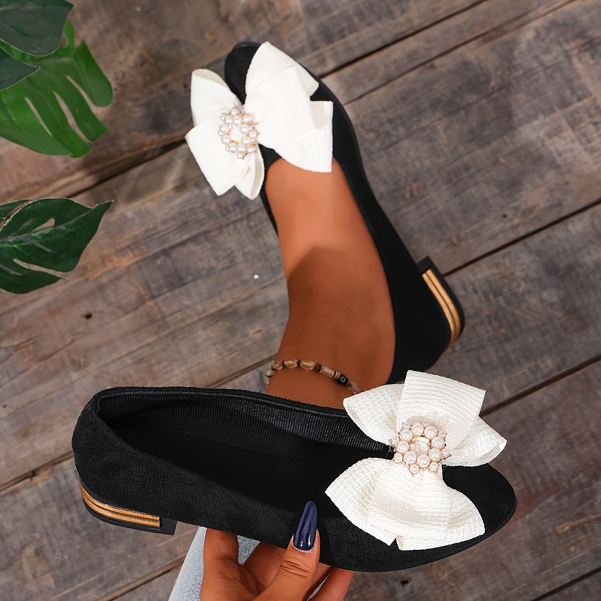 TEMU White Bow Shallow Mouth Women's Flat Shoes, Plus Size Slip-on Women's Shoes, Lightweight And Comfortable Women's Flat Shoes For Outdoor Wear,