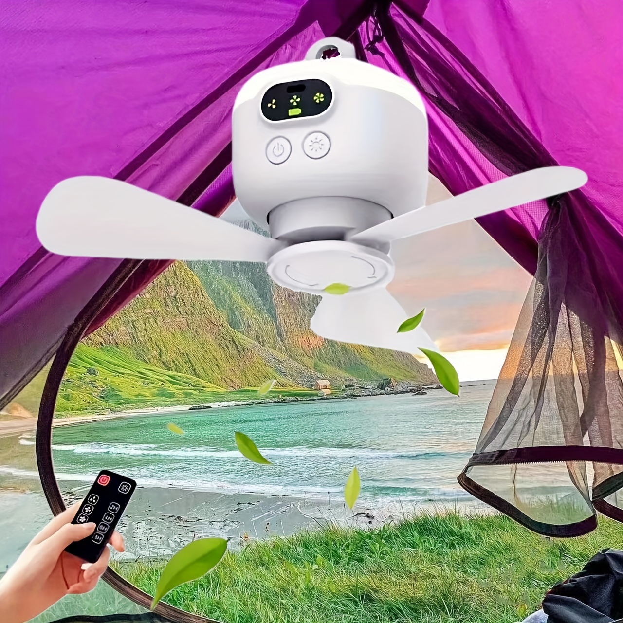 

Usb Charging Small Ceiling Fan, Camping Fan With Night Light, Outdoor Portable Tent Hanging Fan, Long Battery Life, Strong Wind Fan