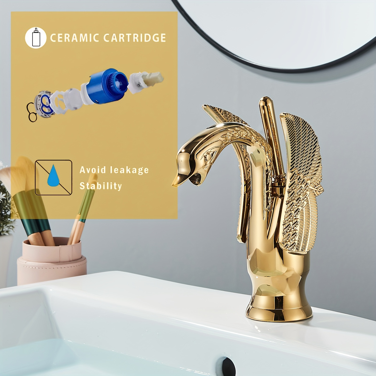 

Golden Bathroom Sink Faucet Single Handle Vantity 1 Hole Swan Bathroom Faucet For Sink Faucet Deck Mount Lavatory Sink Mixer Tap