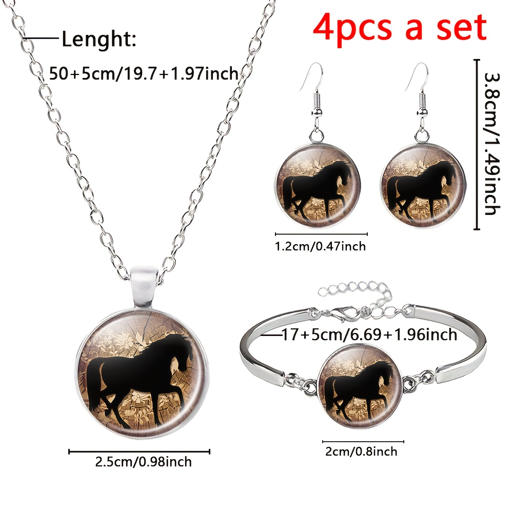 4pcs Glass-Inlaid White Jewelry Set, Necklace, Bracelet & Earrings