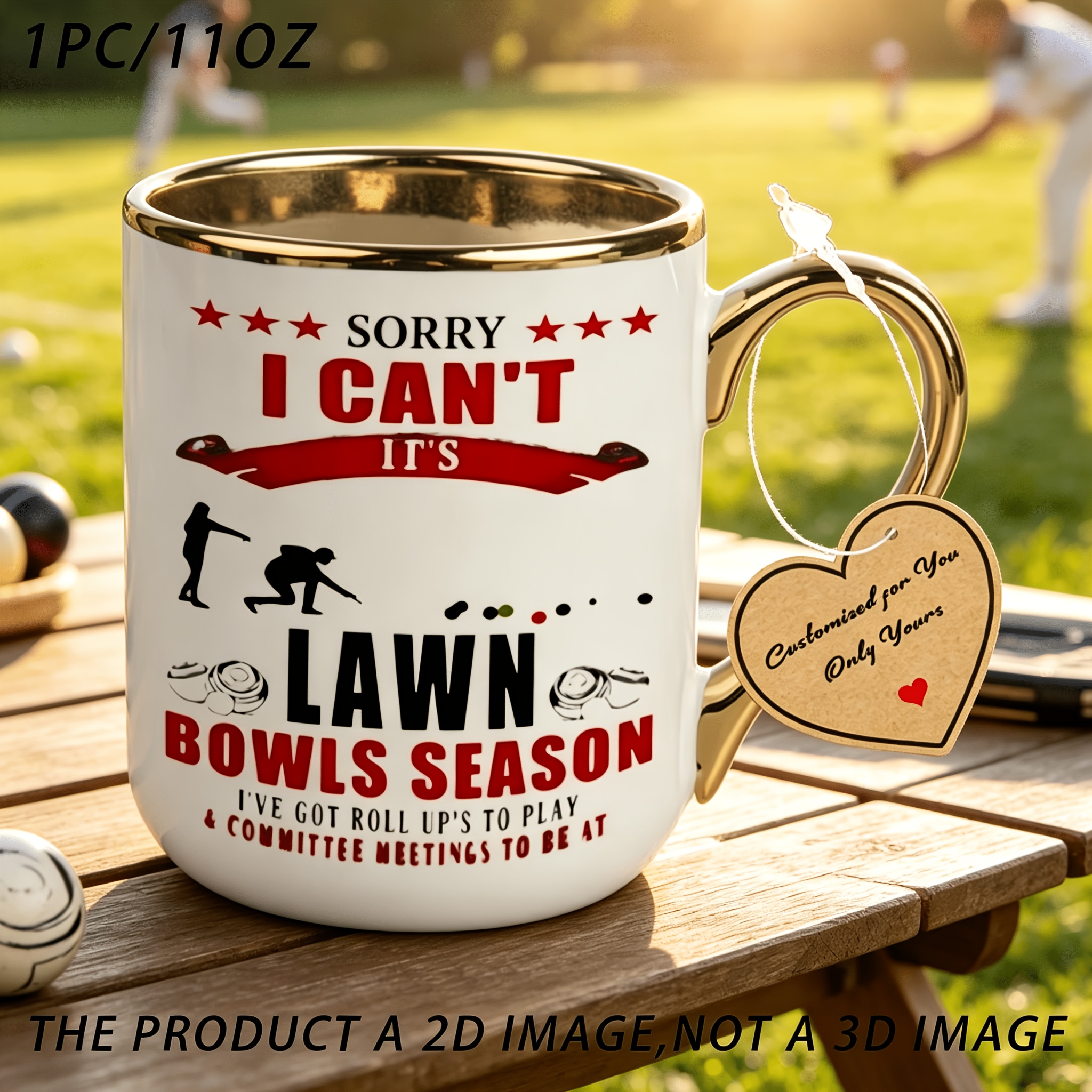 TEMU 1pc Funny Lawn Bowls Pattern White Ceramic Mug, Elegant Coffee Cup For Restaurant & Use, Ideal Gift For Men, Women, , Family, Perfect Halloween