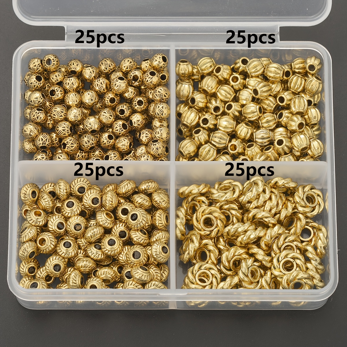 TEMU 100pz/Scatola Perline Distanziatrici in di Combinazione 4Mm/5Mm/8Mm Distanziatori a Spirale Foro Dritto Perline Sciolte Distanziatori a Perline