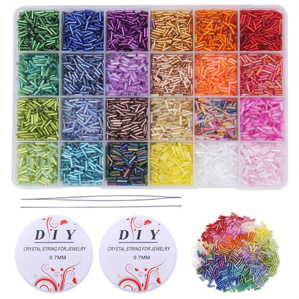 

A Set Of 2400 Glass Seed Beads For Diy Bracelet And Necklace Making, Includes 2 Crystal Strings.