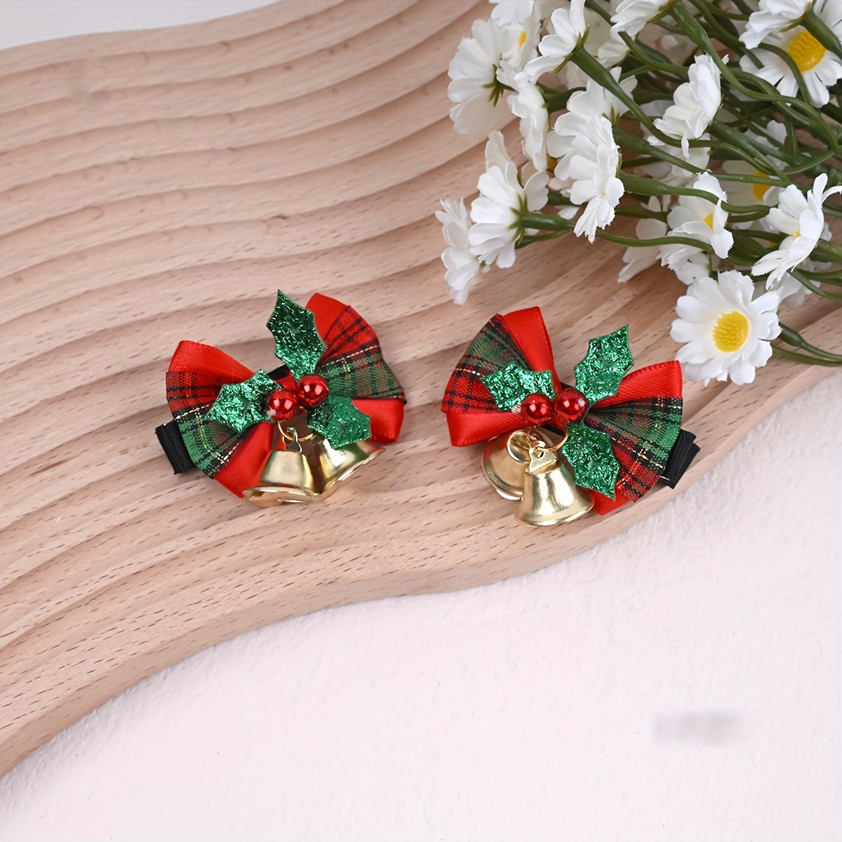 

2pcs Christmas Bell Bow Tie Hair Clips For Women, Elegant Fabric Bow Hair Accessories, Bohemian Style Metallic Denim Hairpins, Holiday Party Hair Decorations