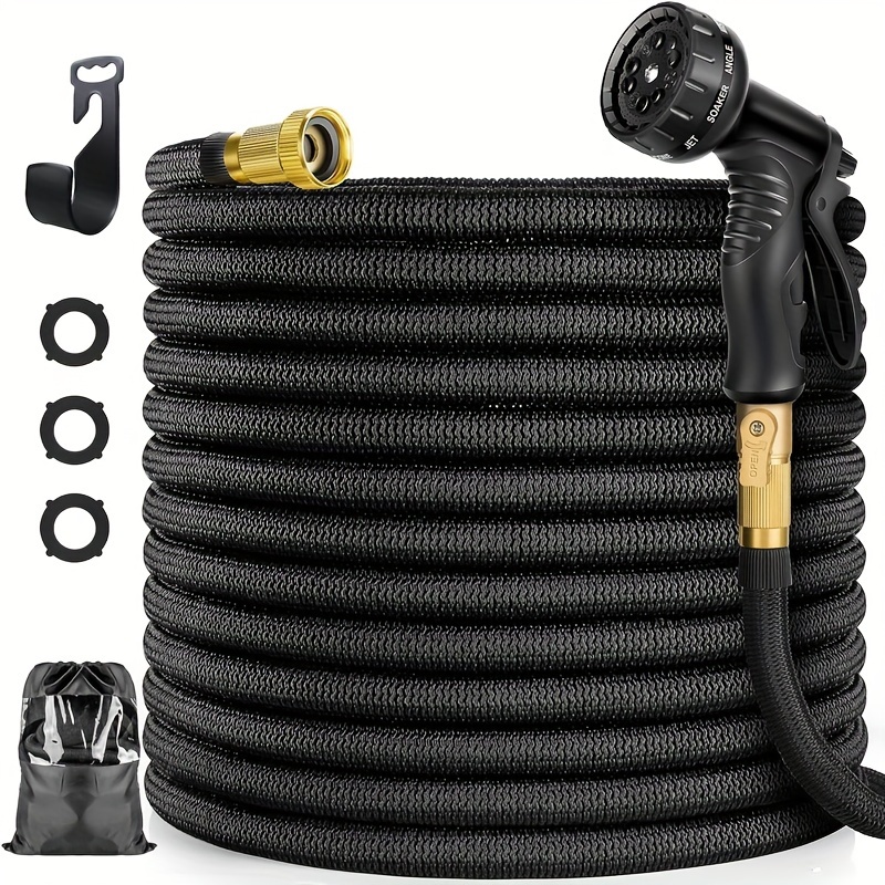 

25ft-150ft Expandable Garden Hose Kit With Spray Nozzle - Durable, Latex Core, Water-saving For Efficient Gardening And Irrigation Black