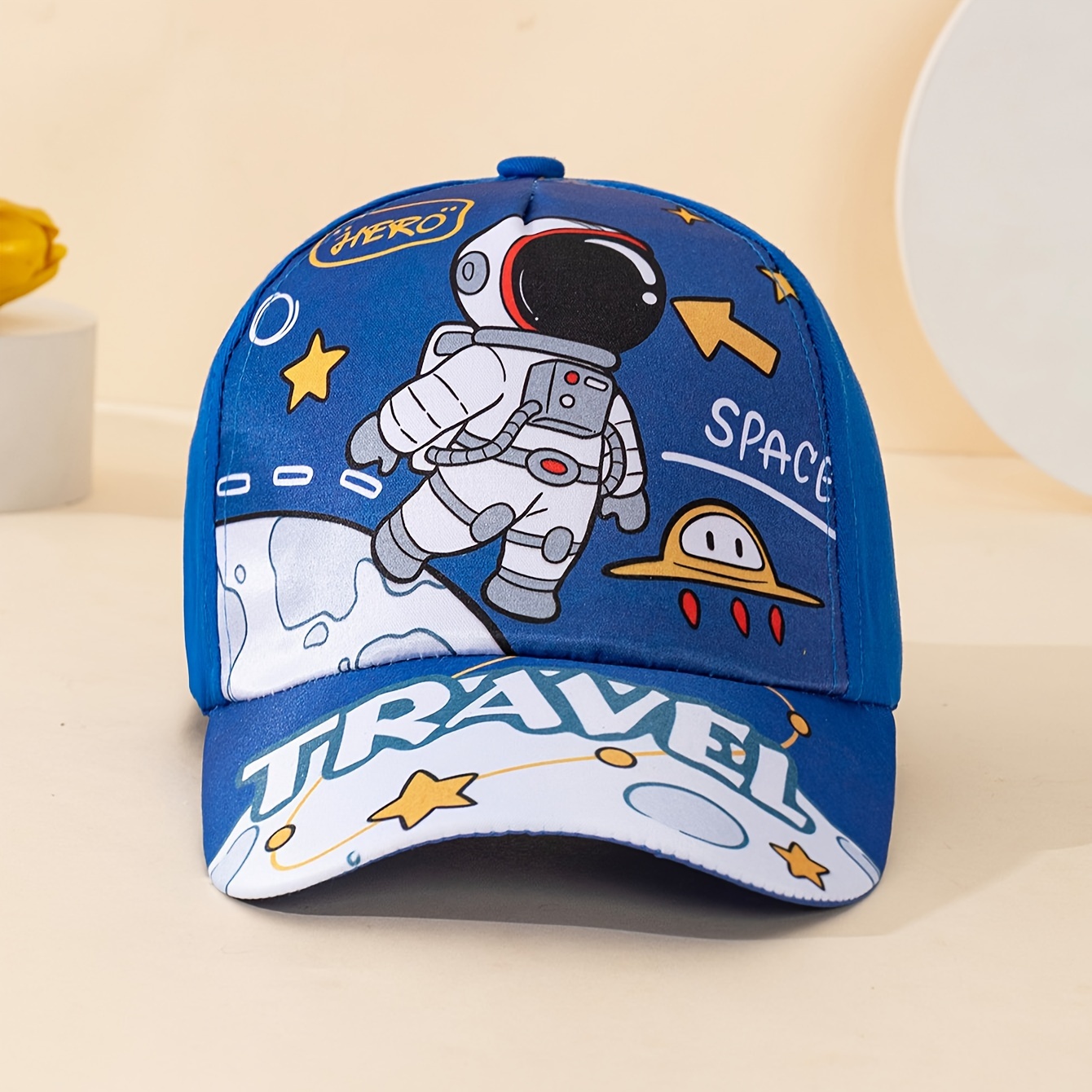 

1pc Cute, Cool And Breathable Blue Baseball Cap For Boys And Girls With Astronaut Print For All Seasons, Cap Suitable For Daily Wear, Outdoor Play, Children's Day Gift