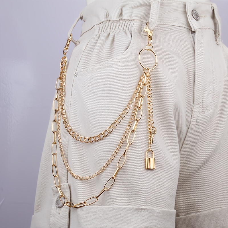 1pc Heavy-duty Streetwear Belt With Pendant & Chain Detailing - Alloy Waist Suitable For Nightclub Parties, Rapper Events, Hip-hop Outfits - Unisex For , Belt For Nightclub
