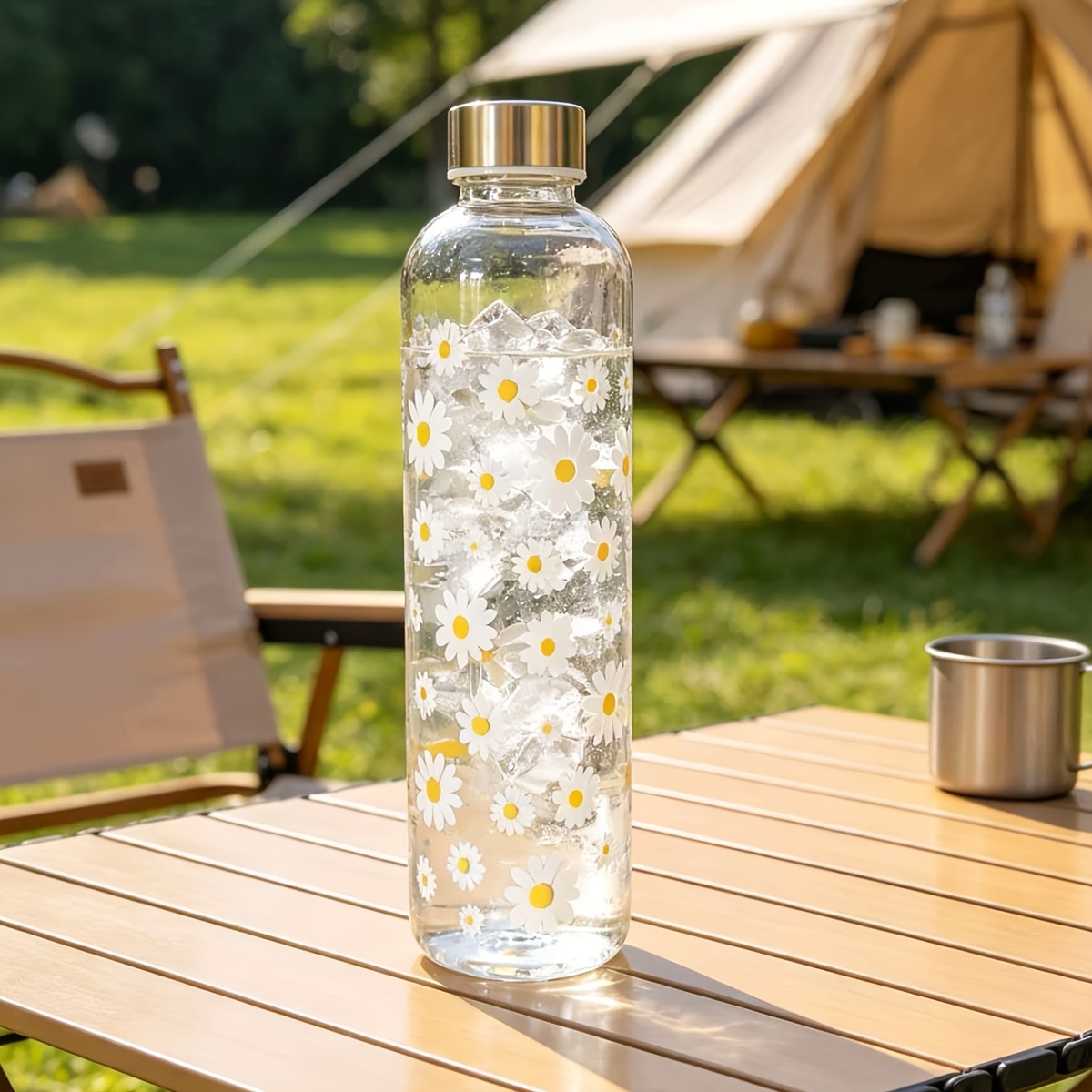Image of 1pc 1000ml Summer Easy Small Daisy Theme Fresh Portable Outdoor Camping Best Gift Summer Leak-proof Plastic Cup