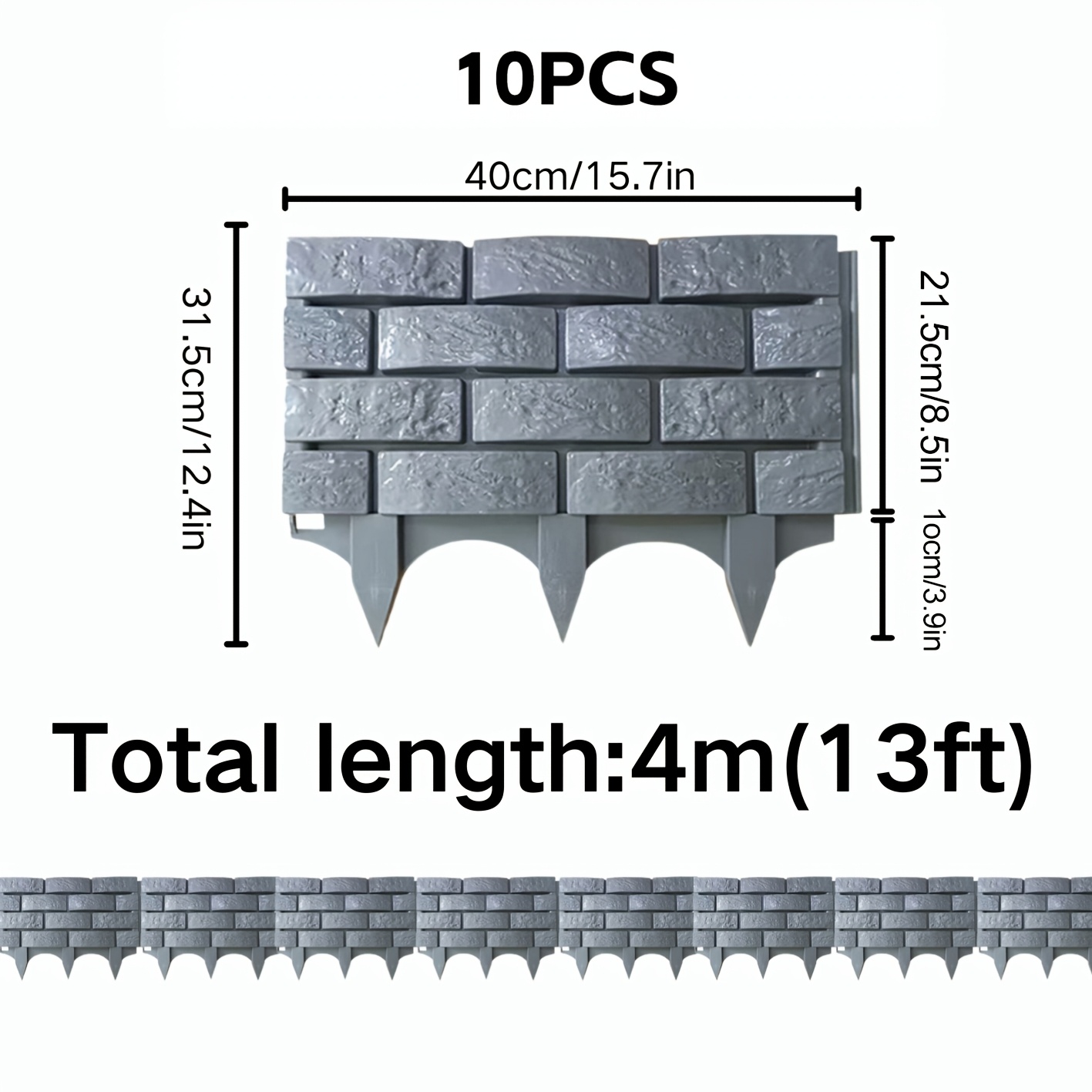 Image of 4 Meters/13 Feet Long, 10pcs Set, 31.5cm High, Plastic Garden Edging Fence, Suitable For Lawns, Courtyards, Flower Beds, Weed Control Barriers, And Decorative Garden Fencing