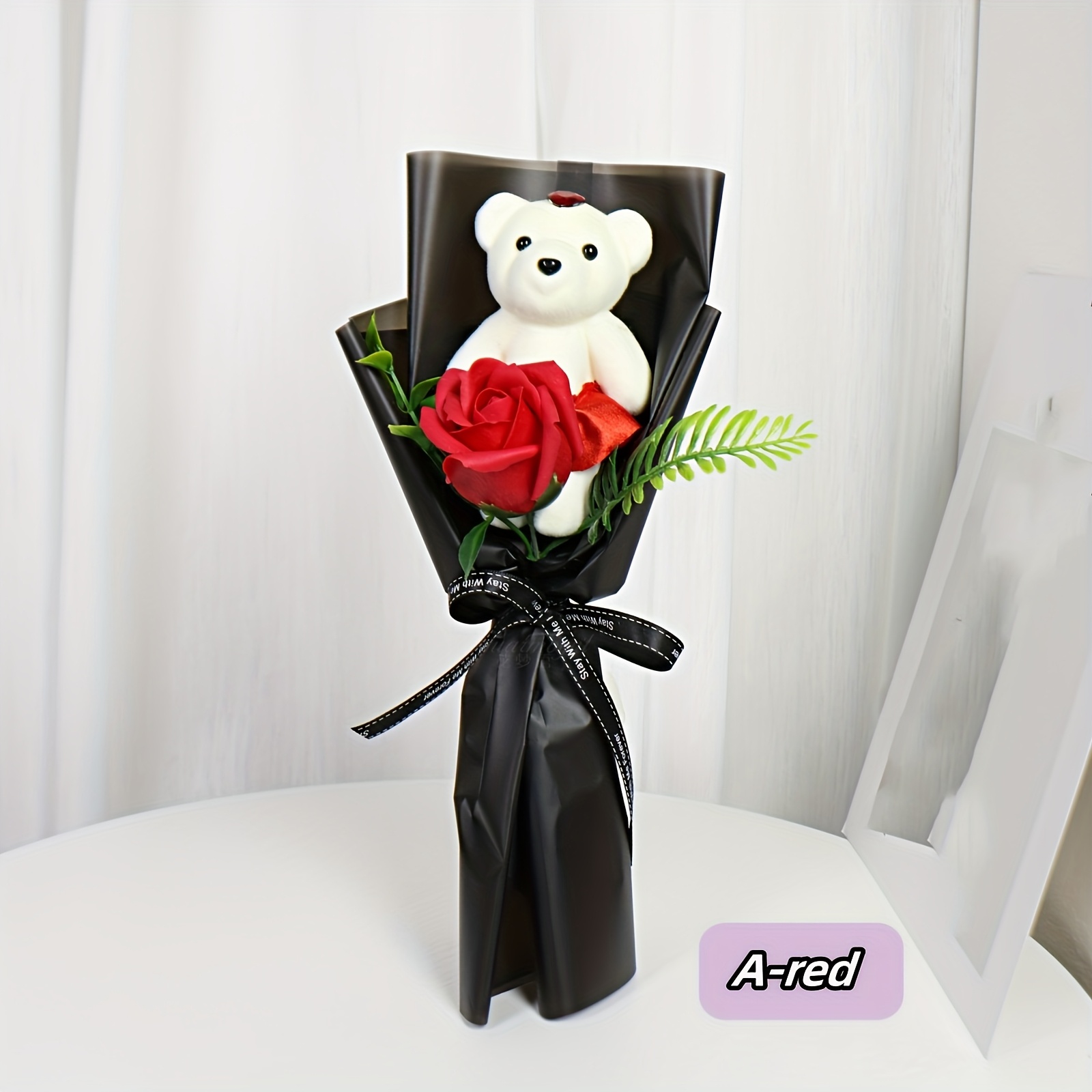 

Red With Teddy Bear - Home , Ideal For Christmas, Valentine's, Day, Easter, Thanksgiving - Battery-free Plastic Floral Arrangement