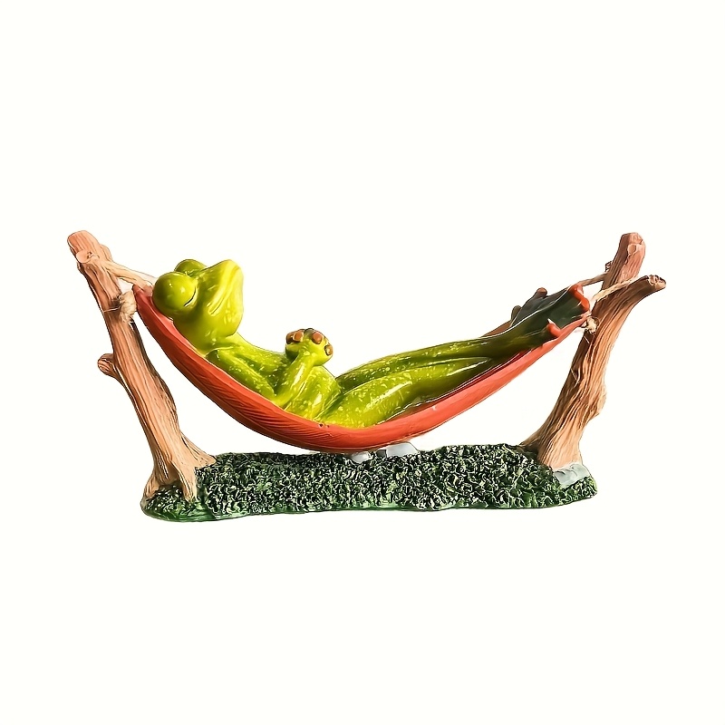 Image of Hammock Frog Resin Craft Ornament, Creative Frog Decoration, Rustic Indoor/outdoor Frog Art Piece, Valentine's Day/thanksgiving/graduation Season/father's Day/easter/birthday Gift