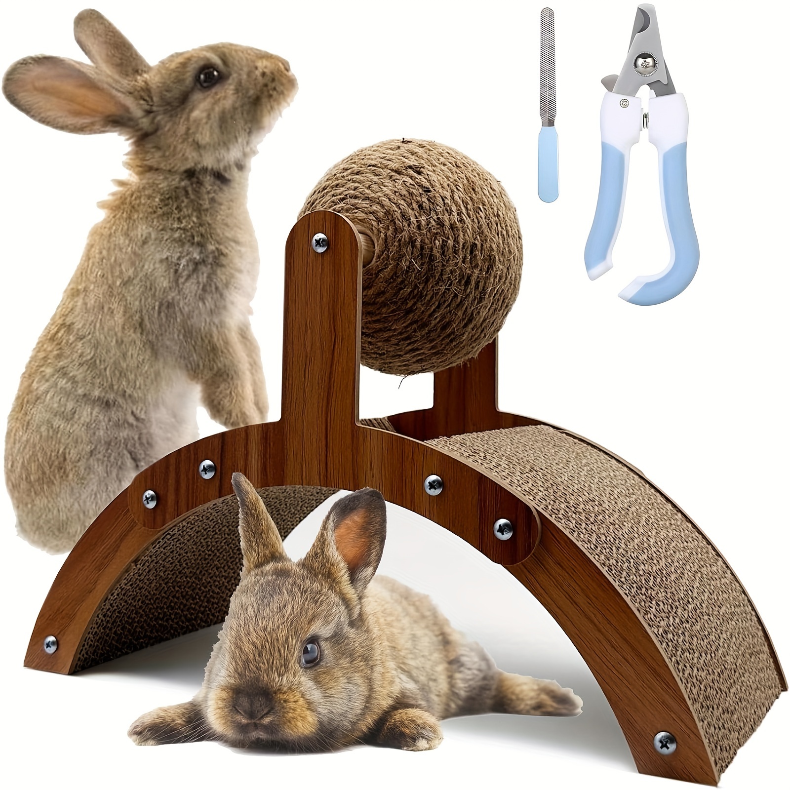 

Rabbit Scratching Gym And Animal Nail Trimming Tool, Sisal Rabbit Scratching Gym, Cardboard Pad And Scratching Ball, Indoor Rabbit Ferret Chinchilla Kitten Small Animal Interactive Scratching Gym,