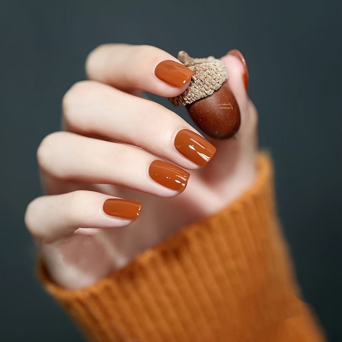 E-shop 24 Stück Kürbis Kurze Frucht Farbe Tägliche Nagelkunst Nagelblätter Handgemachte Fertige Aufkleber Kürbisfarbe Retro Schmutziges Orange Herbst-