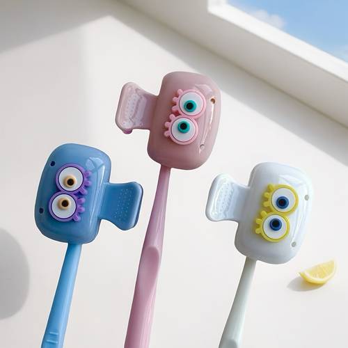 3pcs cute eye shaped toothbrush holders dopamine color travel set dustproof toothbrush protector for plastic freestanding design no electricity needed travel toothbrush holder design durable plastic