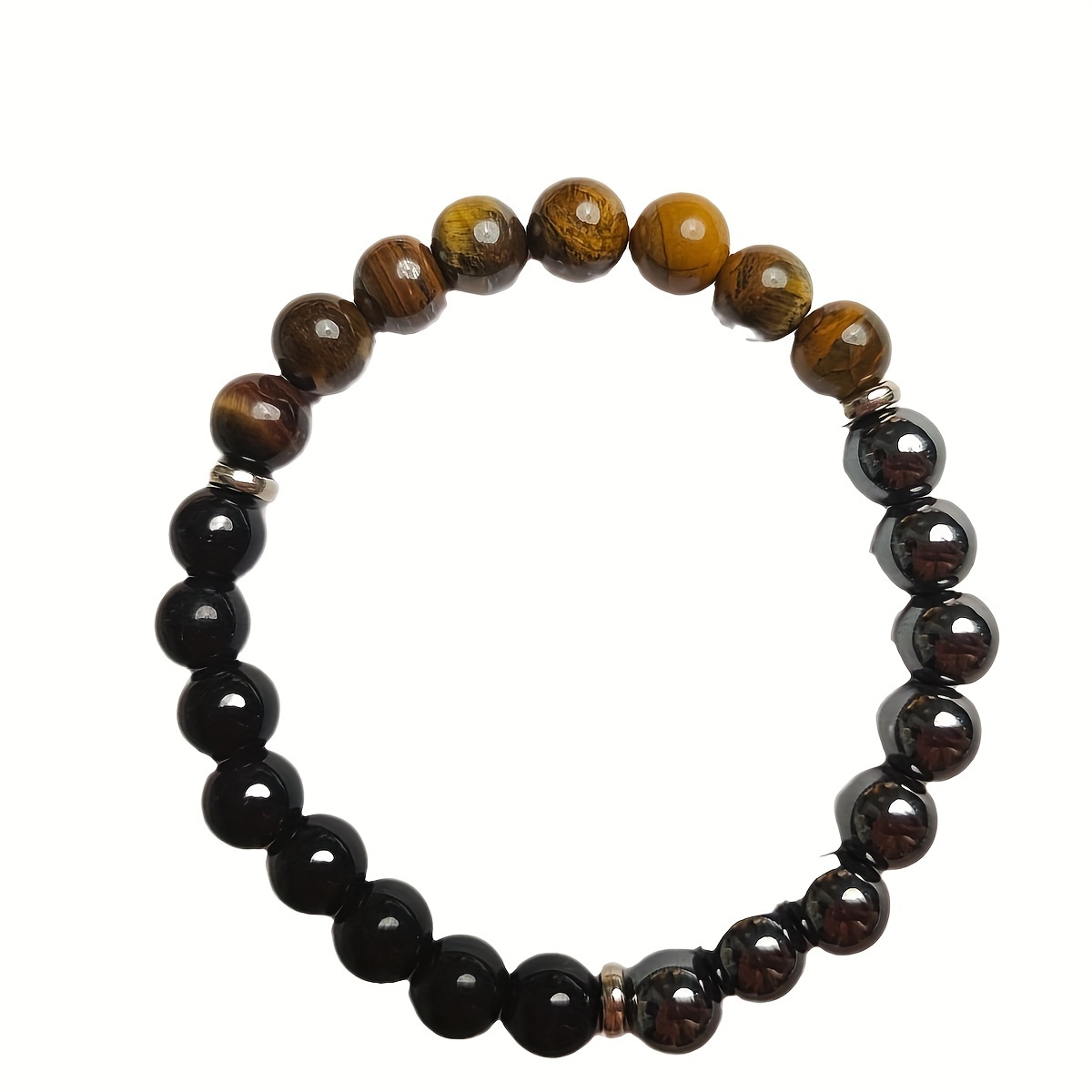 Natural Stone Tiger Eye Obsidian Round Bead Elastic Crystal Bracelet ...