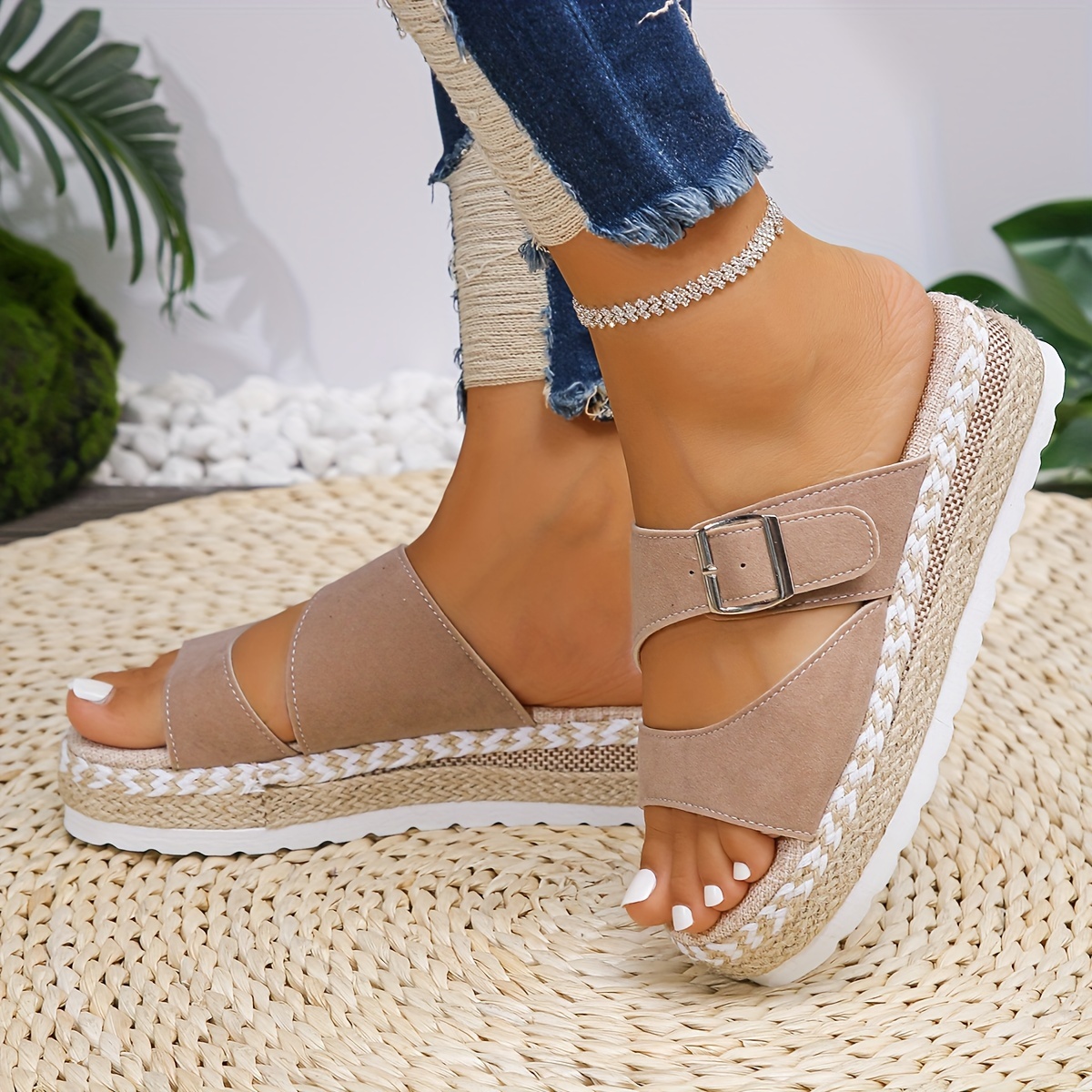

Women's Solid Color Slide Sandals, Casual Open Toe Summer Shoes, Comfortable Slip On Sandals