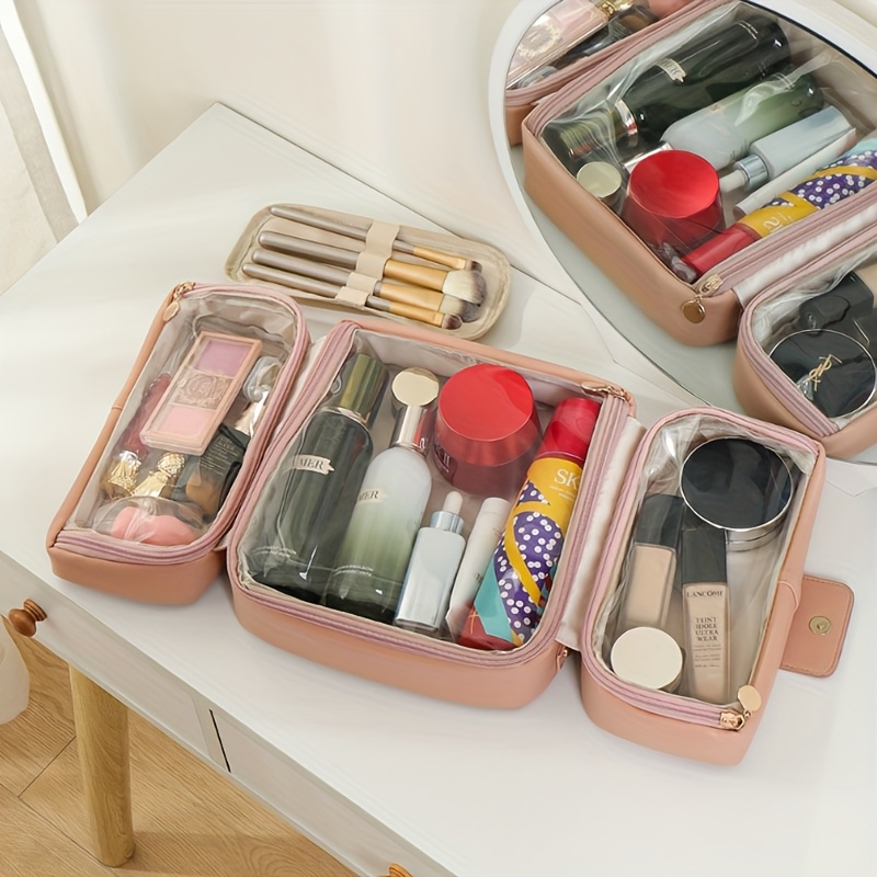 1pc Stylish Portable Foldable Makeup Organizer for Women Large Capacity  Cosmetic Bag with Multiple Compartments, Durable Travel Toiletry Storage Pou