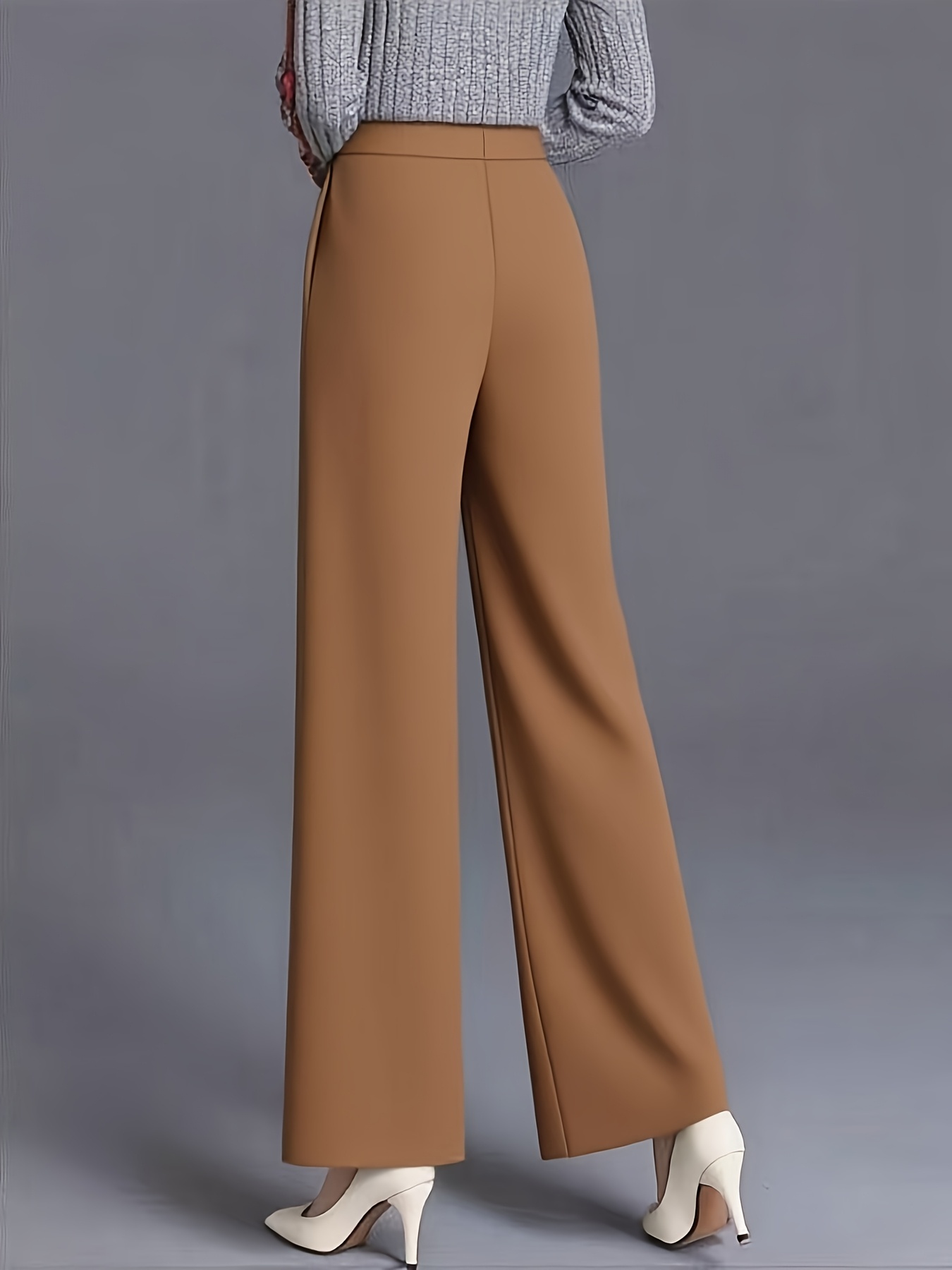 plus size - elegant high-waist wide-leg broek voor dames met zijzakken -    , losse pasvorm, casual kantoorkleding,   voor alle seizoenen, casual kantoorkleding|elegante wideleg broek|stretchy stof 4