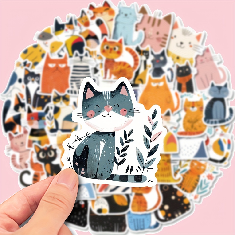 50pcs Of Cartoon Cat Doodle Stickers For Decorating Phones, Computers, Luggage, Notebooks, Water Bottles, And Helmets
