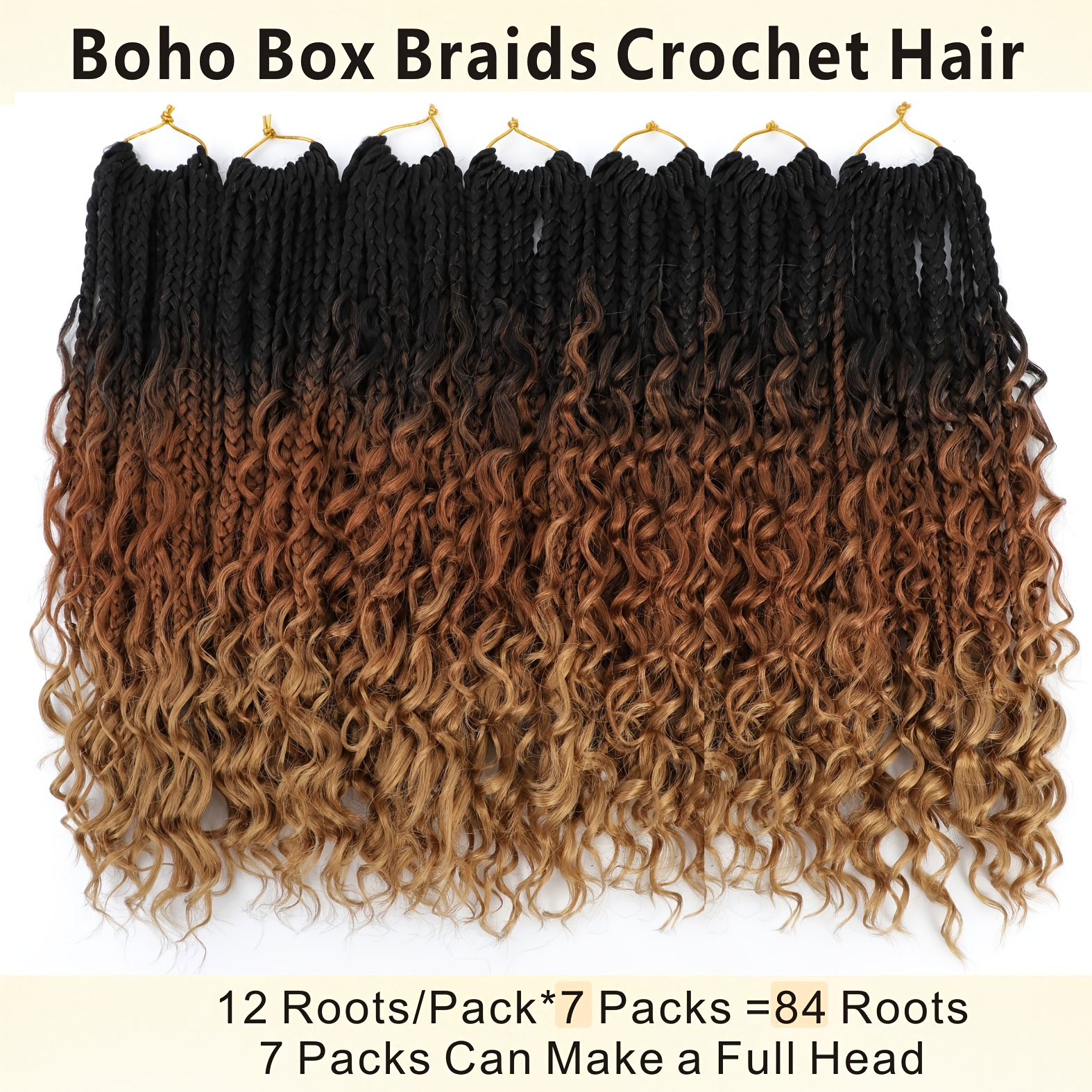 Image of Braids Crochet Hair For Women 12-18 Inch 7 Packs Bohemian Crochet Braids Hair Extensions With Curly Ends Boho Box