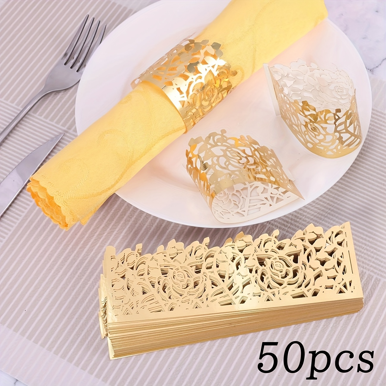50/100pcs Wisteria And Rose Combination, Disposable Napkin Rings, Buckles For Picnics, Parties, Christmas, New Year, Weddings, Thanksgiving
