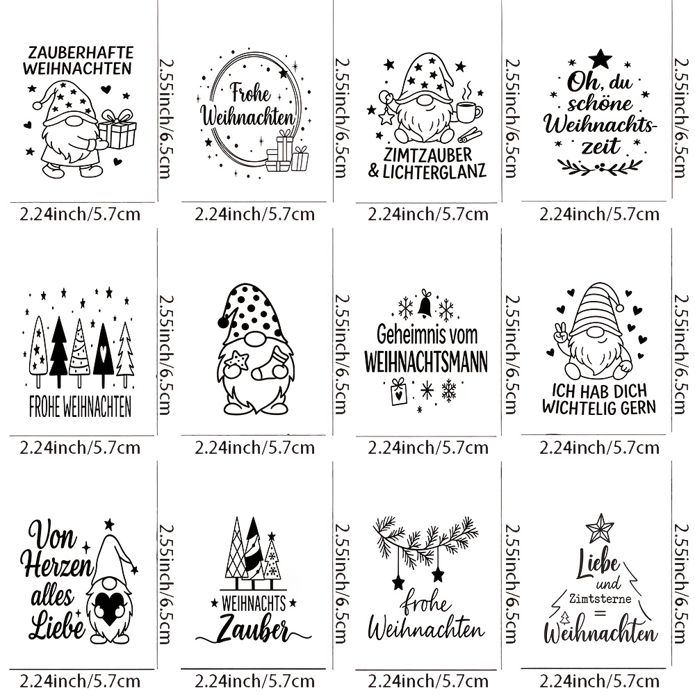 Image of 12pcs German Christmas Sayings Theme Transfer Stickers Uv Dtf Decal Set - Multifunctional Durable Transfer Paper, Suitable For Furniture, Glass, Wood, Easy To Stick Home And