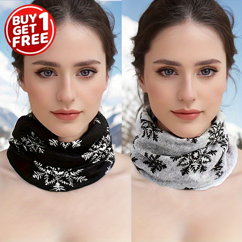 

Elegant 2-piece Snowflake Pattern Polyester Scarf Set With Matching Beanie - Elastic, Soft, Warm And Windproof Neck Gaiter For Outdoors, Hand Washable - Decorative Bohemian Style Winter Accessories