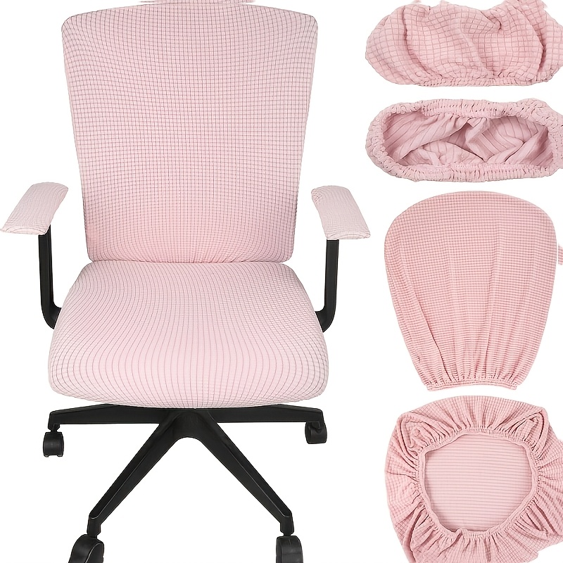 

4pcs Pink Office Chair Cover Set - Stretchable, Fit With Armrest & Backrest Slipcovers For Desk Chairs - Polyester, Hand Wash Only, Outus