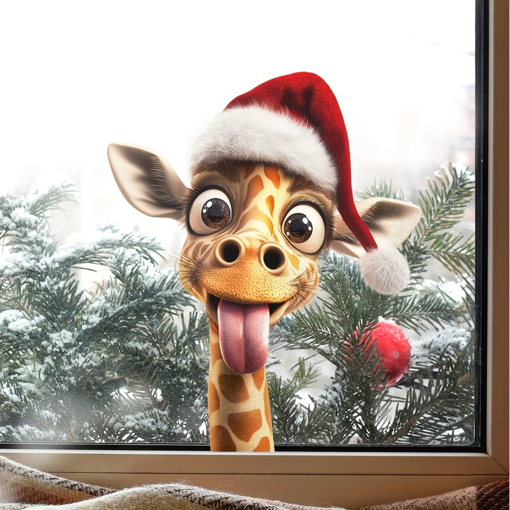 xmas giraffe with hat christmas window stickers giraffe with sunglass candy christmas window   decals for christmas party window xmas home party details 4