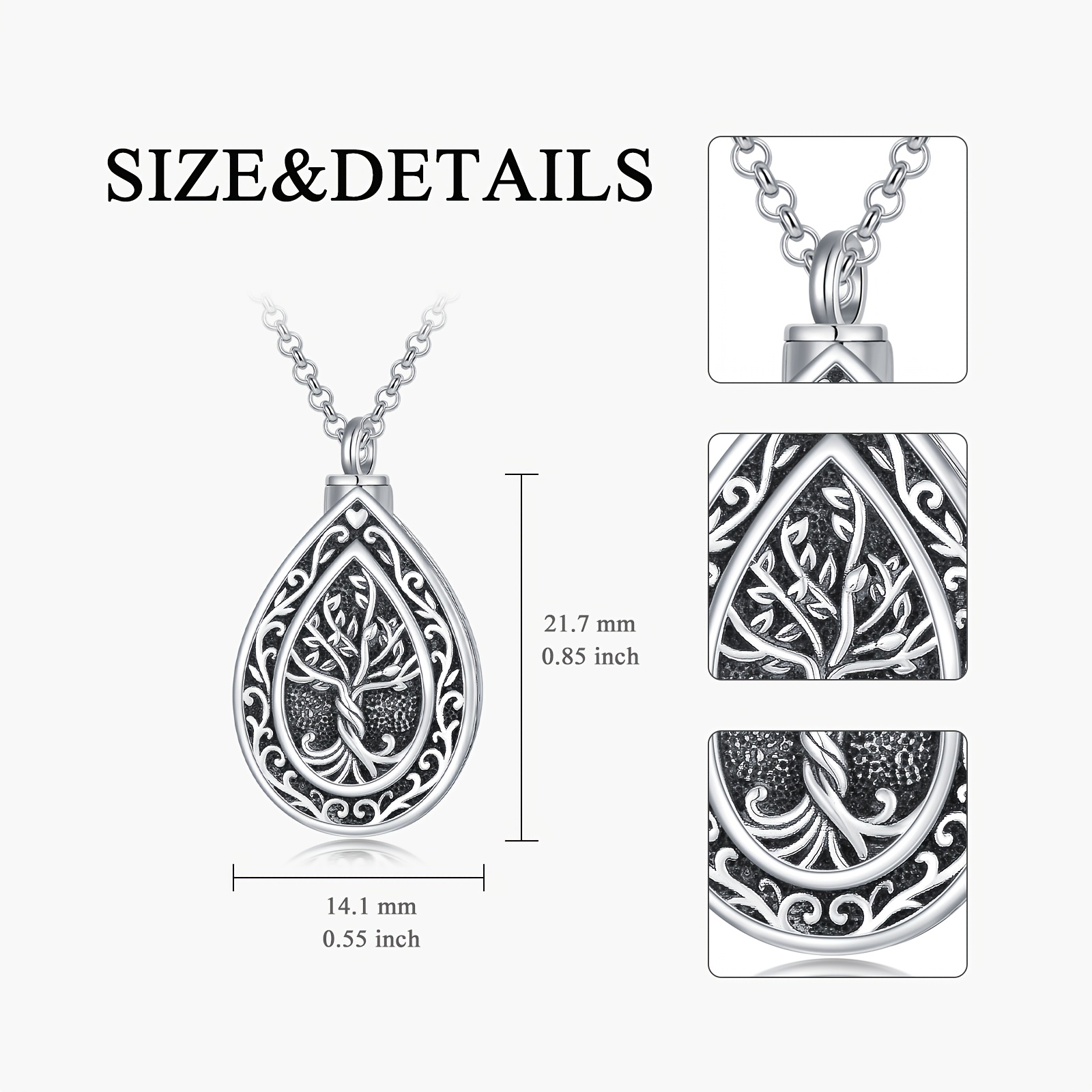 Tree of Life Urn Necklace for Ashes, 925 Sterling Silver