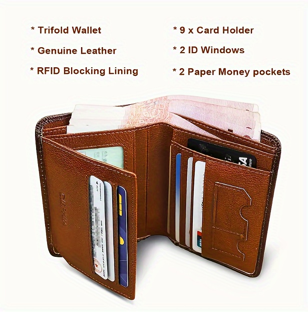 minimalist charm vintage mens tri fold wallet genuine leather rfid blocking ultra   design perfect gift idea details 0