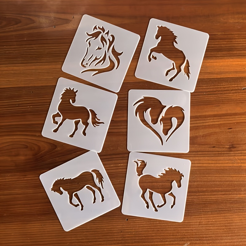 E-shop 6 Stück 9*9 cm Pferd Schablonen Schicht Schablonen Holzbrett Wandbild Malen Prägen Album Dekorative Karten Schablone