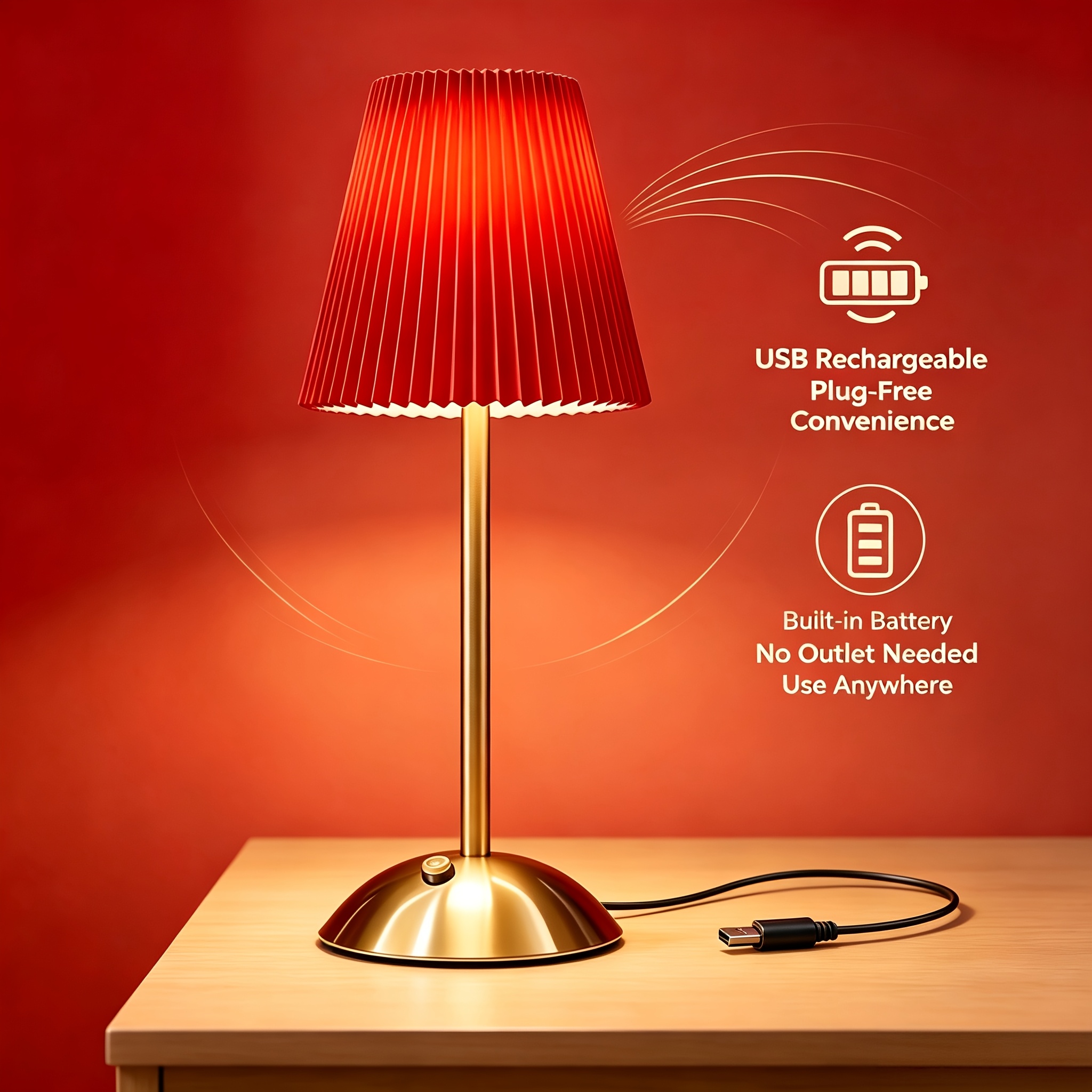 Modern Fashion Red Table Lamp with High Base, Touch Control