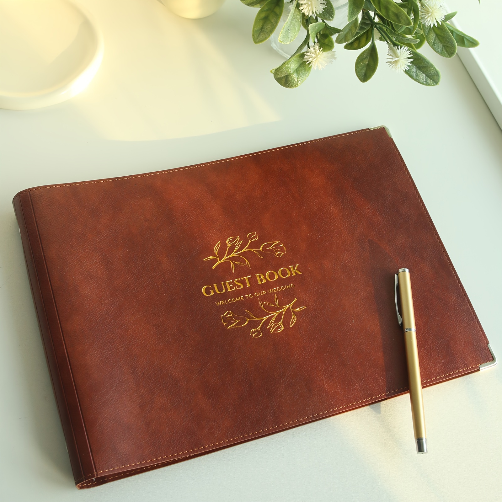 Image of Halloween, Christmas Wedding Guest Book Elegant Mr And Mrs Message Faux Soft Leather Album Stationery Marriage Item,halloween Decorations & Christmas Decorations