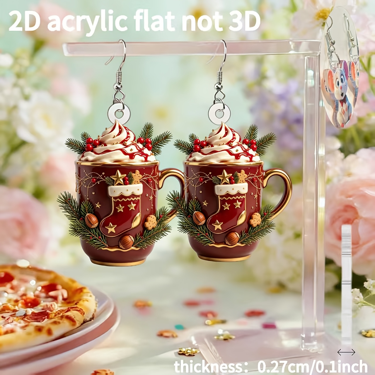 2D Flat Christmas Coffee Earrings for Women