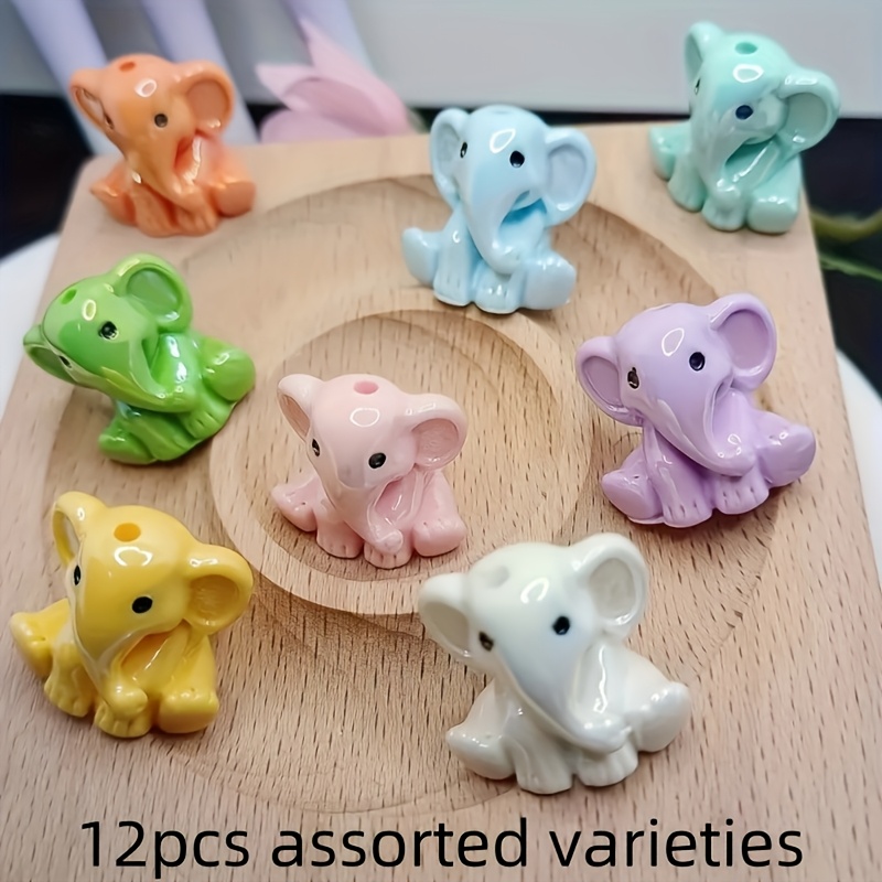 Image of 12pcs Random Mixed-color Bohemian Resin Elephant Beads With Holes, For Jewelry Making, Mixed-color Beads With Holes, For Diy Bracelets, Necklaces, And Phone Charms, Bead Assortments