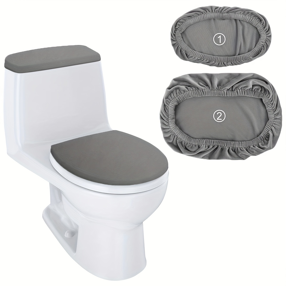 TEMU 2pcs Bathroom Toilet Seat Cover And Tank Lid Decorative Protective Cover Set, With Elastic Bottom, Machine Washable