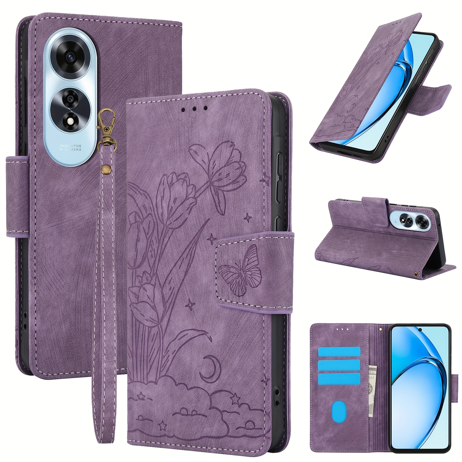 TEMU Phone Case - Synthetic Faux Leather Mobile Cover For Oppo A60 4g/a58 4g/a38 4g/a18 4g/a78 4g With Flip Wallet And Card Holder