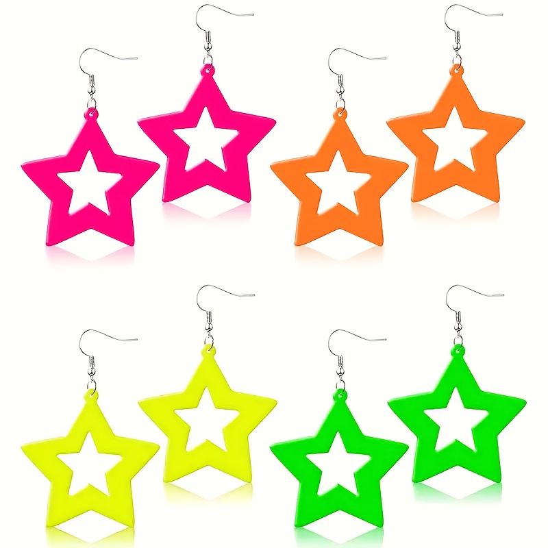 TEMU Par de pendientes de estrella neón hechos de acrílico en colores rosa , naranja, y verde como regalos perfectos para fiestas para expresar tus