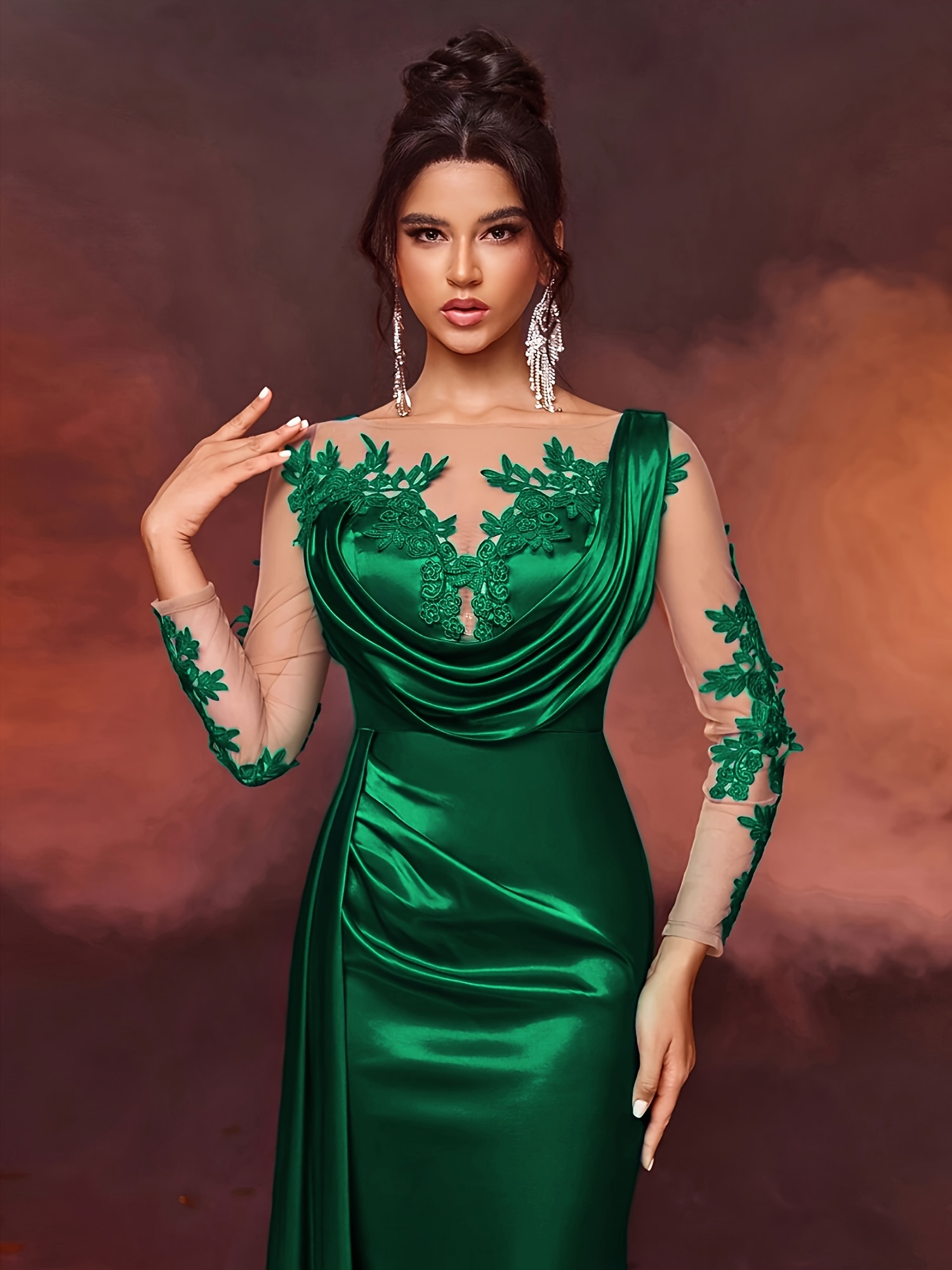 white christmas dresses Dreamyannie Women Black Long Sleeve Velvet Christmas Party Dress Appliques Formal  Dress with Slit – Dreamyannie UK