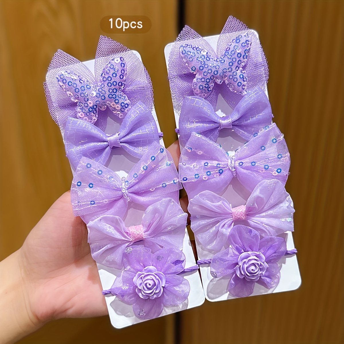 10 Purple Bow Flower Hair Ties, Elastic, Durable, Hair Tie, Hair Additions