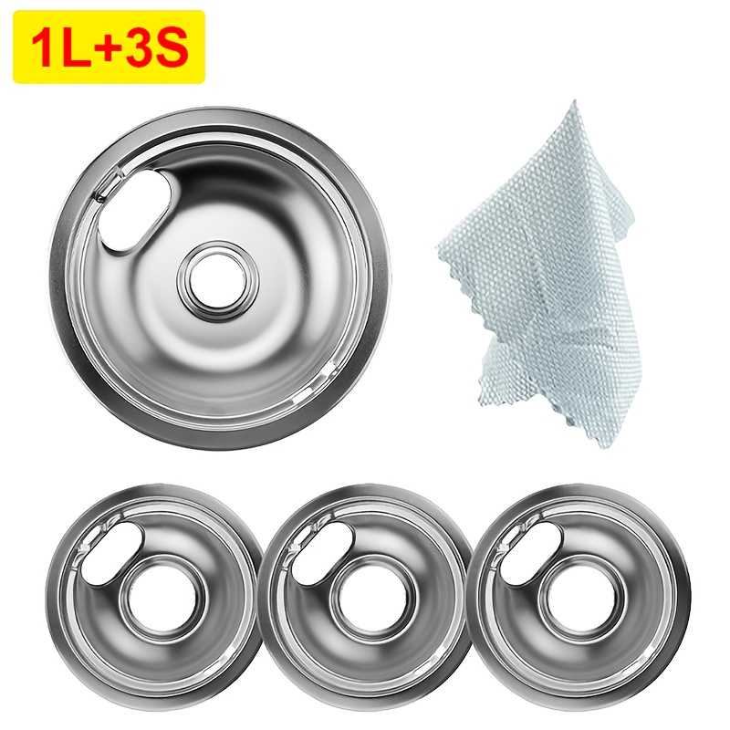 TEMU W10196405 W10196406 Chrome Drip Pans Kit With 1 Cleaning Cloth Compatible For Electric Range Burner -replaces 0089285 0091813 0304979 0310228 -1