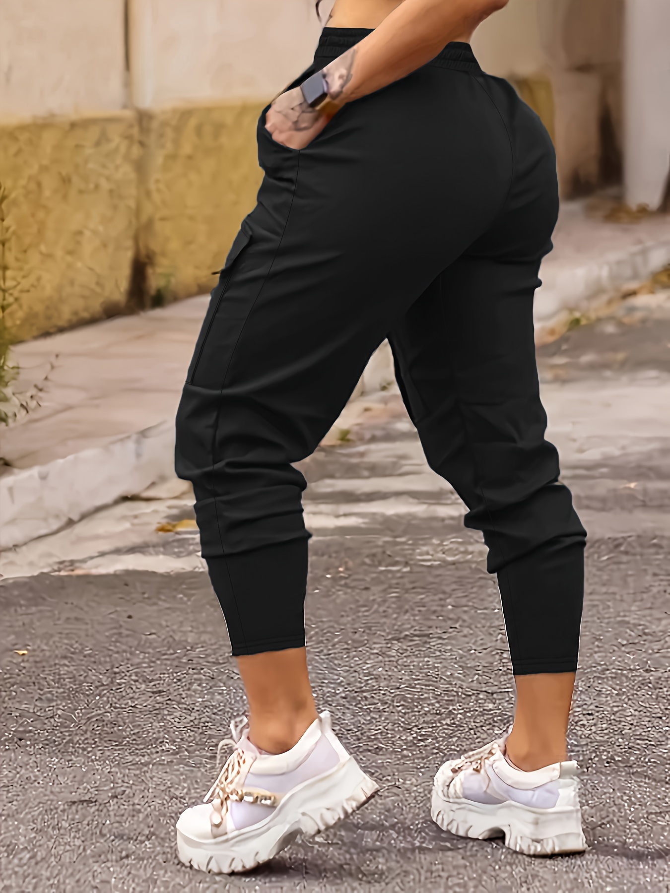 Solid Peach Skin Jogger Pant With Pocket - Brushed Poly Drawstring