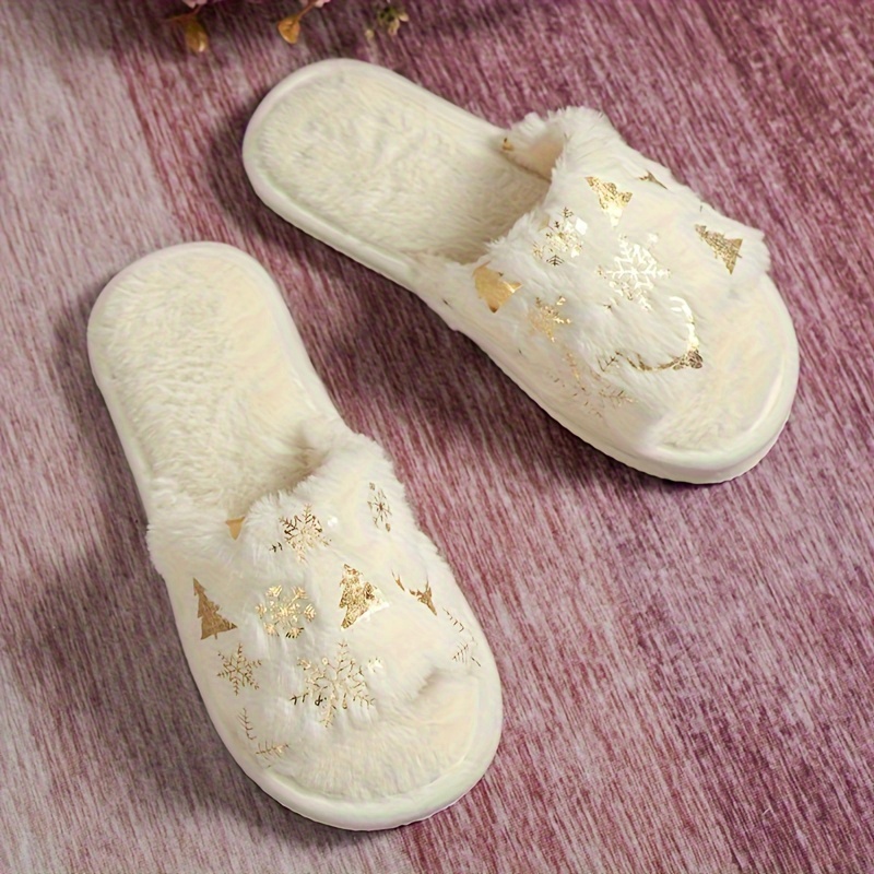 

Christmas Plush Warm Slippers, Cozy & Soft Anti-slip Slippers For Couples, Christmas Decor Opening Slippers