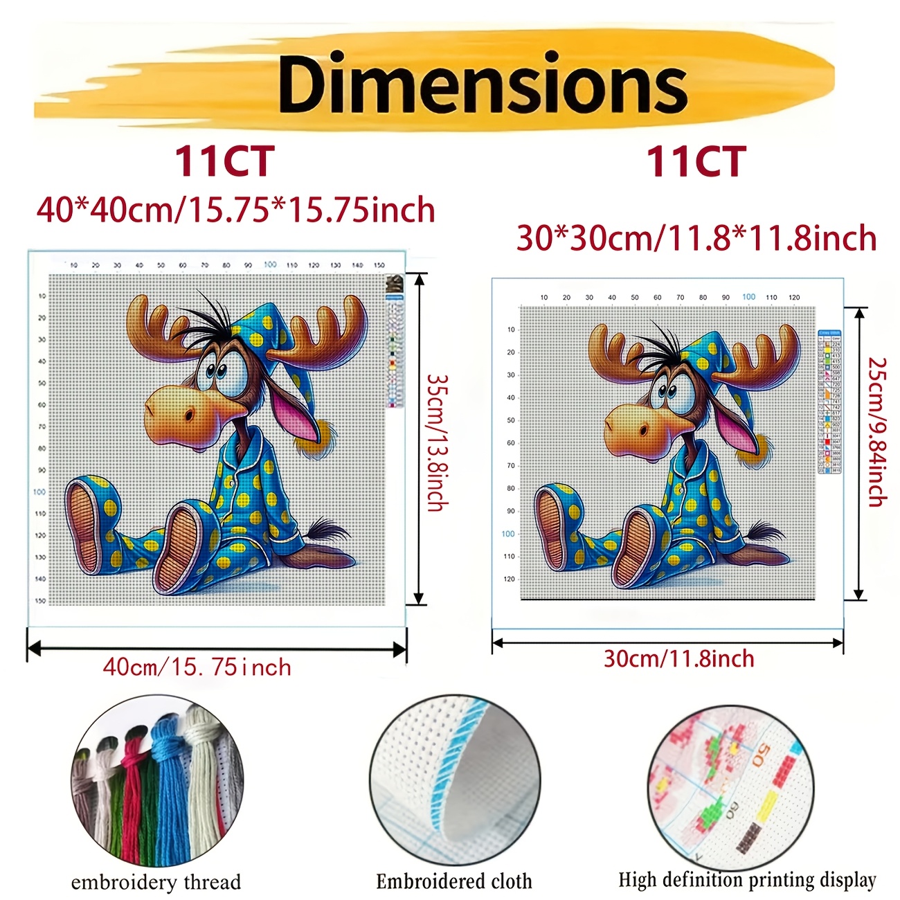 Cross Stitch Printed Kit, Reindeer Pajamas Design, Frameless