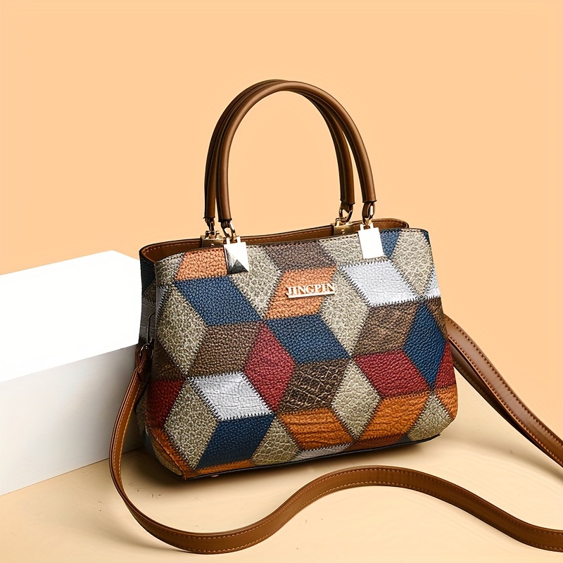 

Geometric Pattern Handbag For Women, Fashionable Pu Shoulder & Crossbody Tote Bag