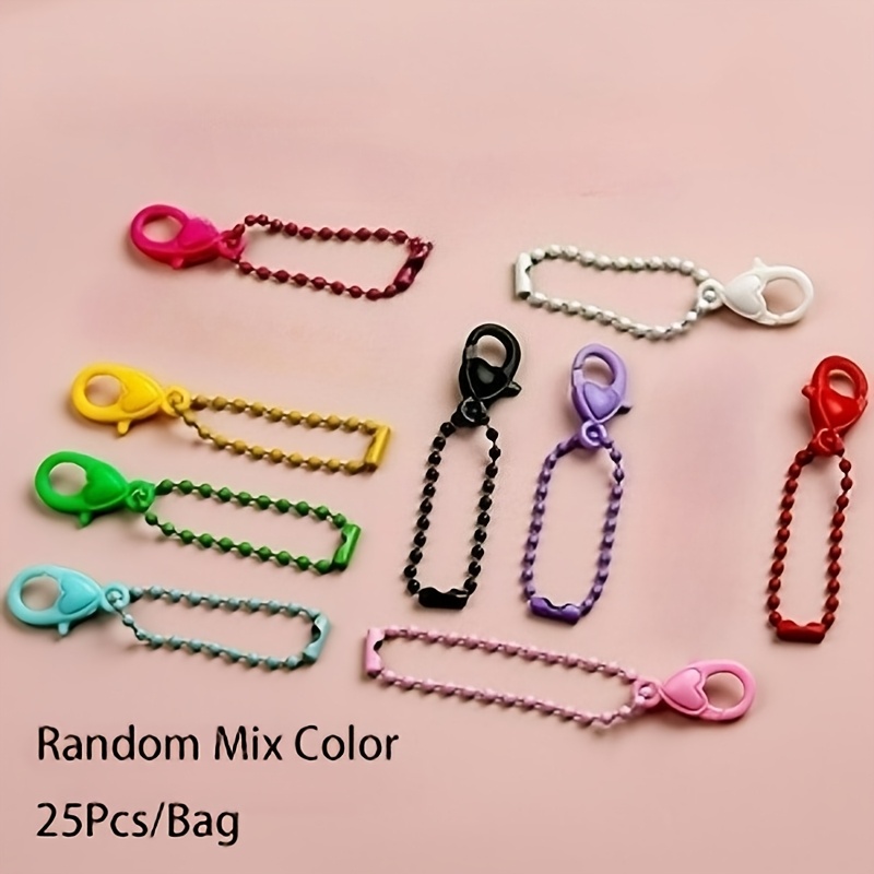 TEMU 25pcs Colorful Baked Enamel Bead Chain Keychain Set With Lobster Clasp Pendant, For Making Keychains, Phone Straps, Wallet Charms, And Doll