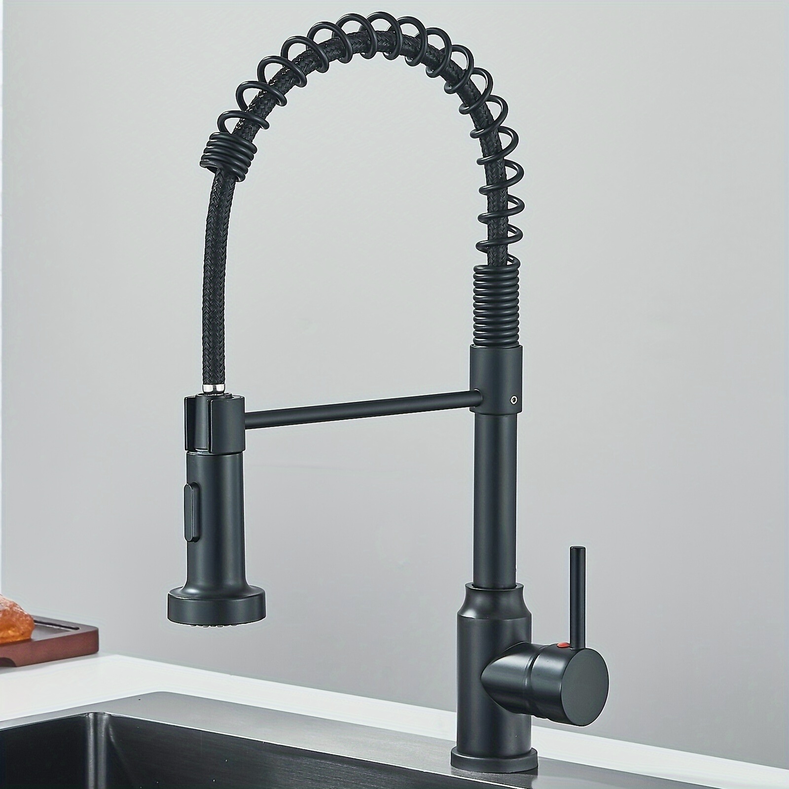TEMU Matte Black Kitchen Faucet Featuring A Pull-out Spray, Designed For Commercial Use With A Single Handle Lever. This Mixer Tap For The Kitchen